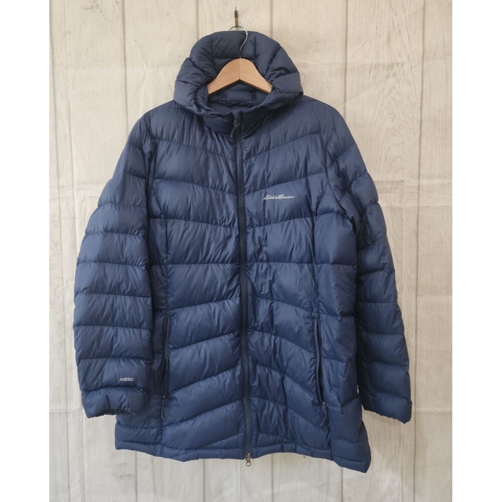Eddie Bauer Puffer Jacket Womens 2XL Quilted Goose Down EB650 Hooded Outdoor